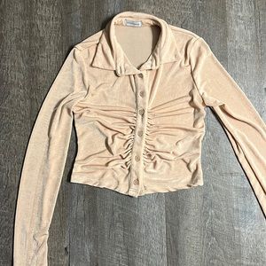 Gold Hinge Shirred Button Down Crop Shirt
